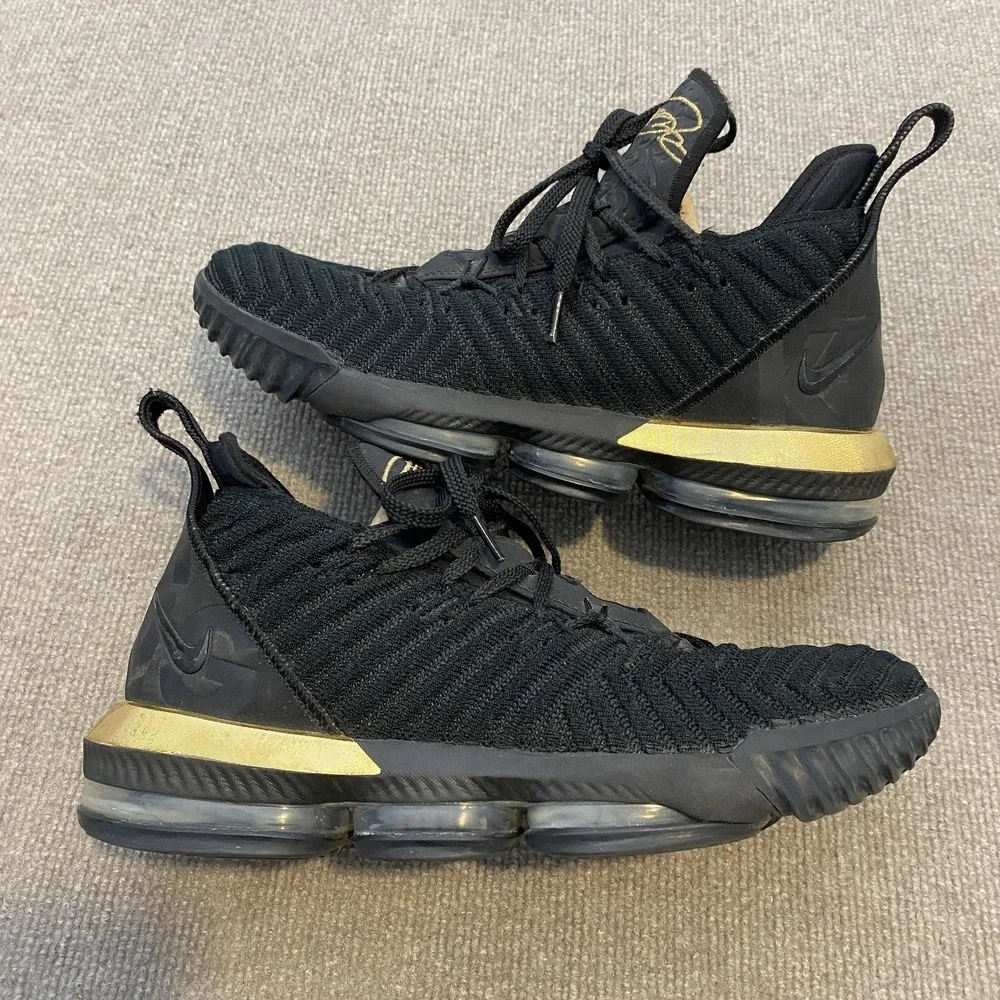 Nike LeBron 16 Shoes Mens Size 12 Black Gold Mid Basketball Sneakers BQ5969-007